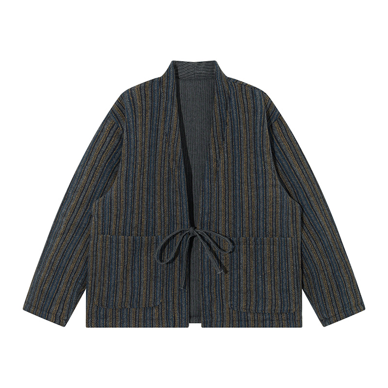 Traditional Winter Japanese Clothing - Japon Tarzı Çizgili Kimono Ceket Sonbahar