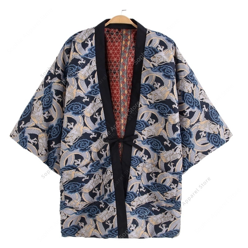 Traditional Winter Japanese Clothing - Sonbahar Kış Japon Ejderha Baskı Hanten