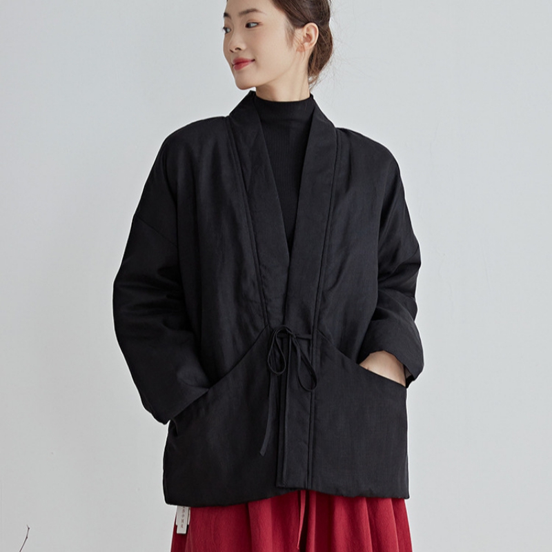 Traditional Winter Japanese Clothing - Çin Tarzı Pamuk Dış Giyim Siyah